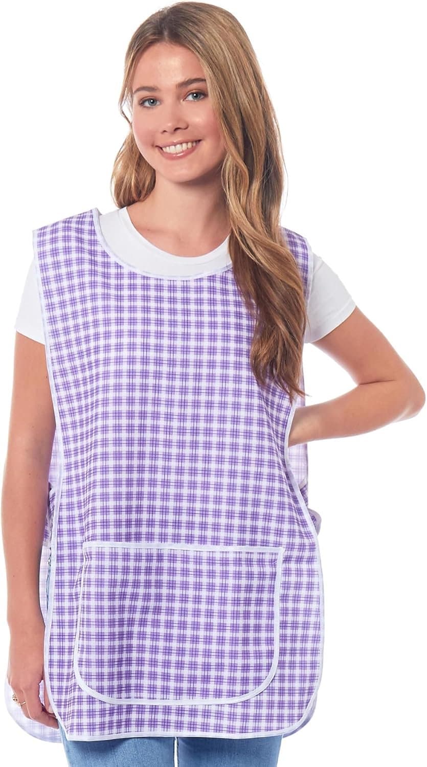 Geruite damesschort met biezen en tabardschort, overall, voorzak, stijlvolle tabellen voor vrouwen, casual schorten voor vrouwen, om te gebruiken in huis, keuken, restaurants, coffeeshops, gemaakt in — afbeelding 1