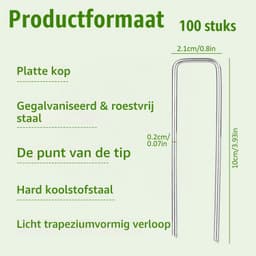 Tuingrondankers, 100 stuks, 100 x 20 x 2,5 mm, verzinkte stalen klemmen, grondankers, haringen, U-vormige grondnagels, professionele grondanker, zware tuinnagels, stalen palen voor onkruidfolie — thumbnail 5