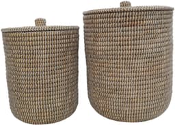 Wasmand met deksel – zeegras – set van 2 – 40 en 65 l – naturel wit — thumbnail 1
