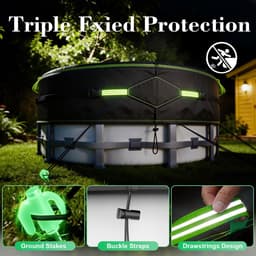 Zwembadafdekking Ø 304,Passende Zwembadhoes voor Zwembaden van Ø260-300 cm,met Reflectiestrip & Grondankers, Zwembadafdekking met UV-bescherming,Voor Bovengrondse Zwembaden en Trampolines — thumbnail 5