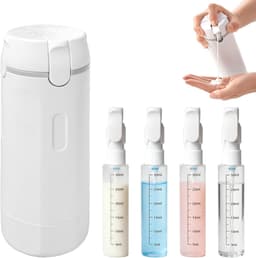 4-in-1 reisflessen om te vullen, 4-in-1 reisdispenser met etiket, reisflessen voor toiletartikelen, mini-shampoo-dispenser met schaal, reisbenodigdheden voor shampoo, lotion, conditioner — thumbnail 1