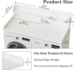 SnelShoppen - 2-laags Wasdroog Werkblad voor Wasmachine en Droger, Organisatie en Opslag voor Utility Room, Houten Werkblad, Wit, 137x70x30.2 cm — thumbnail 2