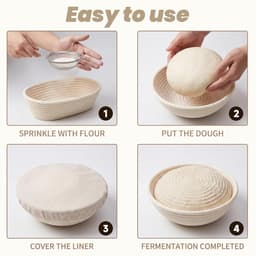 SnelShoppen - Banneton Liner Set 4 Stuks - 10 Inch Herbruikbare Ronde en Ovalen Brooddeksels - Natuurlijke Jute en Katoen - Ideaal voor Thuisbakkerij — thumbnail 3