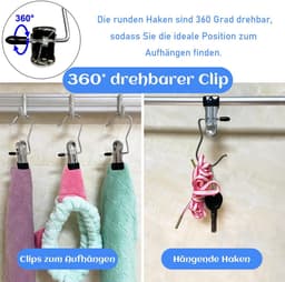 Kleerhanger Clips - Wasknijpers RVS - Opbergen Kleding - 360 Graden Draaibaar - 20 stuks - Zwart — thumbnail 4