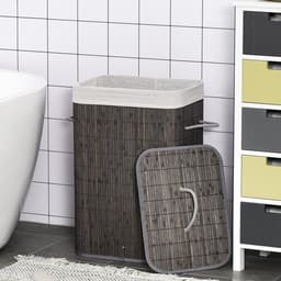 Wasmand met handvatten en wasbare waszak - rotan - polyester - katoen - metaal - 43L x 32B x 61H cm - grijs — thumbnail 5