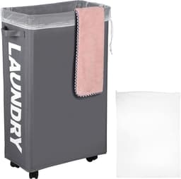 Vouwbare wasmand van 40 liter met wielen - Dunne wasmanden met handvatten voor kleren, ruimtebesparende opbergzakken voor vuile was in slaapkamer, woonkamer en badkamer (Paars) — thumbnail 4