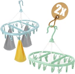 Inklapbare droogmolen - Pastelmix - 2 stuks - Mini hangdroger met 20 knijpers - Voor kleine kledingstukken — thumbnail 1