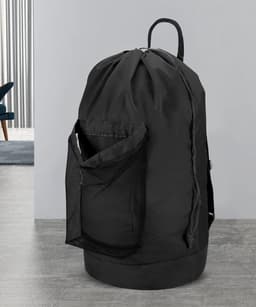 Rugzak Waszak, Wasrugzak met Schouderbanden en Gaasvak Duurzame Nylon Rugzak Kledingmand Zak met Treksluiting voor College, Reizen, Wasserette, Appartement - Zwart — thumbnail 5
