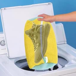 SnelShoppen - Set van 2 Waszakken voor Schoenen - Wasmachine met Rits - Herbruikbaar voor Sportschoenen en Linnen Schoenen - Geel — thumbnail 2