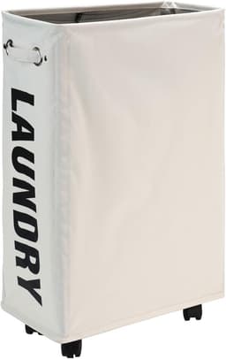 25-Inch Slim Wasmand op Wieltjes, Inklapbare Rollende Wasmand, Opvouwbare Smalle Hoekopbergmand voor Kleding (Beige) | Inklapbare smalle wasmand met mesh trekkoordsluiting. Opvouwbare opbergbak voor kleding in de hoek voor kleine ruimtes — thumbnail 1