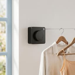 Waslijn 4,2 m voor wandmontage, stalen kern, zwart | Intrekbare waslijn voor balkon, badkamer en wasruimte; naar keuze zonder boren of met schroeven te monteren — thumbnail 4
