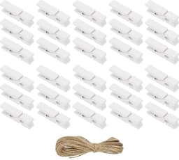 Mini Houten Wäscheklammern 3,5 cm - 50 Stuks in Diverse Kleuren met Jutestreng — thumbnail 1