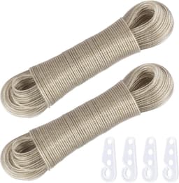 SnelShoppen - Pack van 2 Waslijnen 50 Meter, Sterke Waslijn met Stalen Kern 3 mm, Weerbestendige Waslijn voor Tuin, Camping, Huishouden, Reizen — thumbnail 1