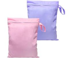 Herbruikbare Waterdichte Tas voor Zwemmen, Klein 40 x 30 cm, Met Rits, Ideaal als Luiertas, Reiswaszak en Sporttas, Roze Paars, Set van 2