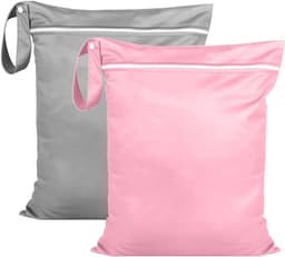 Natte zakken 38 x 48 cm, waterdichte waszak voor zwemkleding, badpakken en strandhanddoeken, herbruikbaar met ritssluiting (grijs + roze) — thumbnail 1