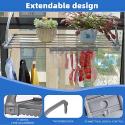 Dailygoods- Wasrek Uittrekbaar - Opvouwbaar Droogrek - Balkonrek - Wanddroogrek - Geschikt voor Binnen/Buiten - Roestvrij Staal 44-76 cm — thumbnail 2