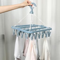 Sokkendroger - 32 Knijpers - Sokken Droger - Beha's - bh's - Ondergoed - Multifunctionele kledingclips - Wasrek Sokken - Wasrek - Droogrek - Klein Wasrekje - Washanger - Sokkendroogrek - Kleerhanger voor Sokken - Windbestendig - Blauw — thumbnail 3