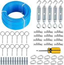 53 Stuks Waslijndraad Met Stalen Kern - Wasdraad - Waslijn - Inclusief Diverse Accessoires - PVC-Gecoate Kabelset - 100 Voet - Voor Waslijnen, T-Palen, Wijnranken en Het Ophangen Van Lichtsnoeren - Blauw — thumbnail 1