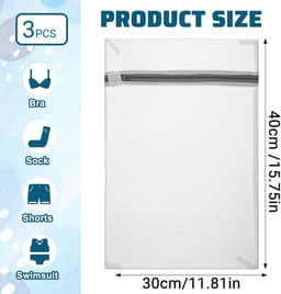 Dailygoods - 3 stuks kleine mesh waszakken voor delicate mini 40 x 30 cm duurzame lingerie zakken voor wassen delicate machine voor lingerie ondergoed sokken babykleding reizen 15,75 x 11,81 inch — thumbnail 2