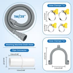 Dailygoods- Verlengslang 1 m - Universele Set - Verbindingsstuk - Klemmen - Hoekhouder - Flexibele Uitlaatverlengset - Afvoerslang — thumbnail 2