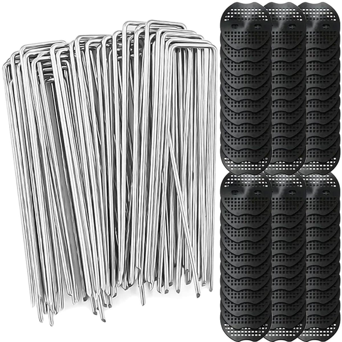 Dailygoods- Grondankers 60 Stuks - Anti-Roest U-Haringen 150 x 40 mm - Grondhaken voor Onkruiddoek - Bevestigingsplaten 6,5 x 7 cm - Betrouwbare Stabiliteit voor Tuin en Terras - Tuinankers — afbeelding 1