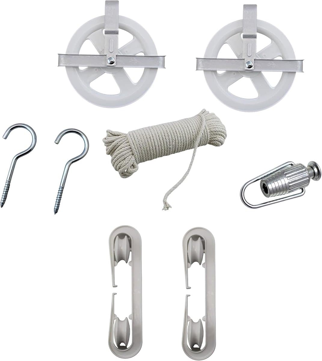 Waslijn Kit - Drooglijn Set - Buiten Kleding Drogen - Roestvrije Katrollen - 30 Meter Touw - Wit — afbeelding 1