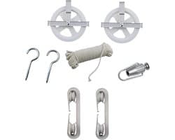 Waslijn Kit - Drooglijn Set - Buiten Kleding Drogen - Roestvrije Katrollen - 30 Meter Touw - Wit