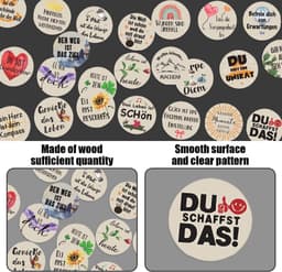 Dailygoods- Geluksbrengers 24 stuks - Houten Geluksbrenger - Ronde Mini-souvenirs - Inspirerende Citaten - Fluwelen Zakje - Tafeldecoratie - Gelukssteen — thumbnail 3