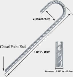 Zware J-Haak Grondankers 30cm - 10 Stuks Roestvrij Stalen Grondsteken voor Tent, Tuin en Camping — thumbnail 1