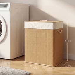 Wasmand 52 × 32 × 63 cm houtkleur bamboe, wasgoedmand met deksel en uitneembare waszak, eenvoudig ontwerp, praktisch en mooi, gebruiksvriendelijk, geschikt voor slaapkamer, badkamer en wasruimte — thumbnail 2