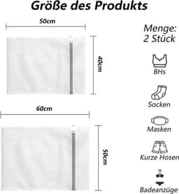 Duurzame waszak voor wasmachine - Vuile was met ritssluiting - Truien, overhemden, ondergoed - 2 stuks, 2 maten — thumbnail 2
