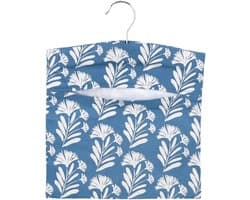 Wasknijperzak met haak - Opberger wasknijpers - Wasknijpers organiseren - Stijlvol bloemenmotief - 35 x 28 cm - Blauw en wit