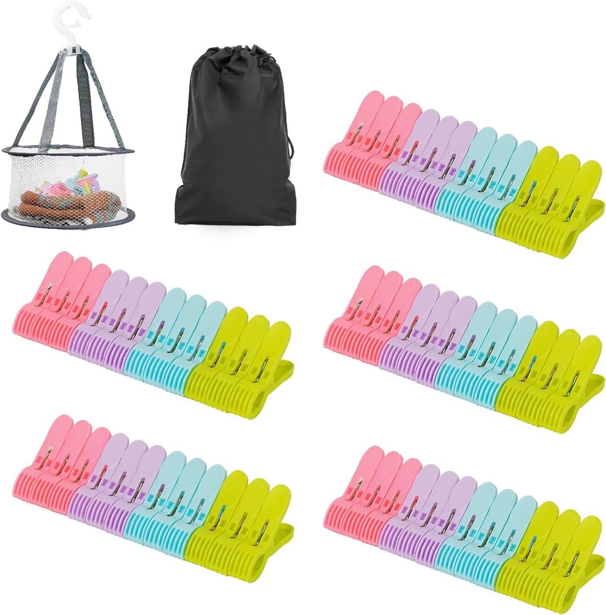 Wasknijpers met mand, kleurrijke kunststof wasknijpers, sterke grip, antislip — afbeelding 1