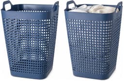 Storage Solutions Wasmand - 2x - blauw - 48 liter - 40 x 51 cm - kunststof - wasbox - mand voor wasgoed - badkamer — thumbnail 1