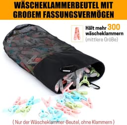 Wasknijperzak, grote ruimte om op te hangen, met haak en schouderriem, voor 500 wasknijpers, draagbare wasknijperzak, sneldrogende tas, zwart, wasknijperzak — thumbnail 5