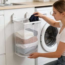 Wassorteerder - heupwasmand - opbouwbare opbergmanden - Badkameropbergmanden - Opbergmanden van gaas - Wasmanden van gaas - opbergmanden badkamer - Hangende opbergmanden - 27.8x20.5x45cm - Geschikt voor badkamers slaapkamers en appartementen — thumbnail 3