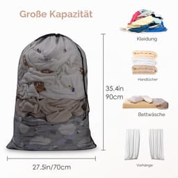1 stuks waszak met trekkoord, 70 × 90 cm mesh waszakken voor delicate zware netto waszak voor wasmachine, Wasmachinenet, robuuste en duurzame nettas, Zwart — thumbnail 4