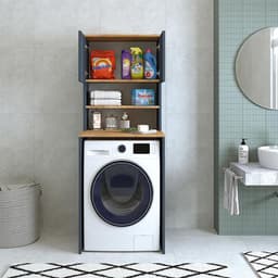 Wasmachinekast - Wastoren Omkasting - Badkamer Organiseren - Onderhoudsvriendelijk Oppervlak - 65 x 181 x 60 cm - Antraciet Eiken — thumbnail 2