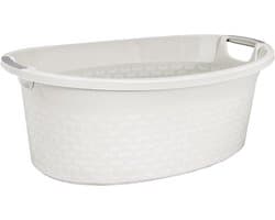 Ovale Waskom - Wasemmer Mand - Wasgoed Dragen - Met Draaggrepen - 60 Liter - Wit