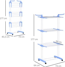 MEUNIQ Droogtoren 73 x 64 x 177 cm 4 niveaus met wielen en ophaakhaken uitklapbaar vrijstaand wasrek voor binnen en buiten staal blauw — thumbnail 5