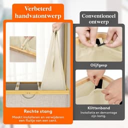 SP® Wasmand - 170L - Wasmand 3 Vakken - Wasmand met Deksel - Beige - 54cm x 40cm x 80cm — thumbnail 4