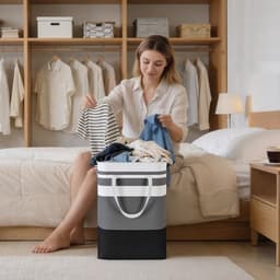 Opvouwbare Wasmand, Grote Wasmand met Handvat, Waterdichte Wasmand voor Vuile Kleding, Wasmanden voor Wasgoed, Slaapkamer, Badkamer, Studentenkamer, Opbergruimte voor Kleding, Beddengoed — thumbnail 2