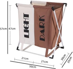 SnelShoppen - 2 Compartiments Wasmand voor Donker & Licht - 60 Liter Vouwbare Wasbasket - Ideaal voor Kleding Sorteren - Badkamer Wassorter met 2 Zakj — thumbnail 4