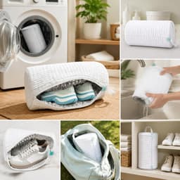 Wasnetjes met ritssluiting - Wit - 39 x 19 cm - Chenille Microvezel Schoenwaszak voor Wasmachine en Droger — thumbnail 3