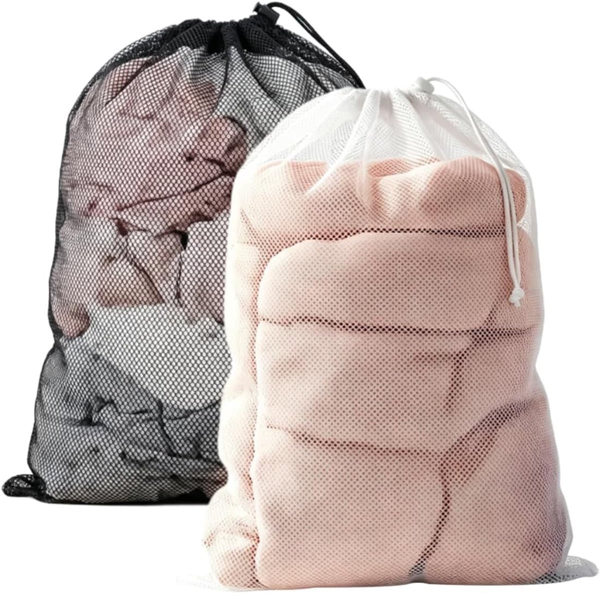 Wasnetjes met ritssluiting - Wit en Zwart - 60 x 90 cm - Grote Polyester Waszakken met Trekkoord - Voor Delicaten en Groot Wasgoed — afbeelding 1