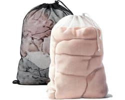 Wasnetjes met ritssluiting - Wit en Zwart - 60 x 90 cm - Grote Polyester Waszakken met Trekkoord - Voor Delicaten en Groot Wasgoed