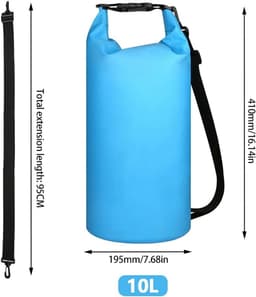 mizikuu Waterdichte tas, 10 l, Dry Bag met verstelbare schouderriem, waterdicht, duurzaam, veelzijdig, organizer voor strand, camping, kajakken, vissen, raften, zwemmen, boottochten, wandelen, blauw — thumbnail 3