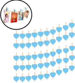 50-stuks Clips - Houten clips - Mini clips - Fotoclips - Hartvormige mini wasknijpers - Mini houten hartvormige wasknijpers - 1.5×3×0.5cm - Geschikt voor foto's, paperclips, zelfgemaakte Valentijnskaarten, tekeningen, scrapbooks, enz. - Blauw — thumbnail 1