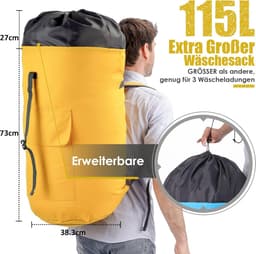 SnelShoppen - Gele XXL Waszak 115 Liter - Waterdichte Rectangulaire PVC Reistas met 2 Gewatteerde Schouderbanden - Vouwbare Opbergzak voor Kleding - P — thumbnail 4