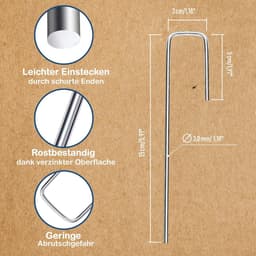 Roestvrije gegalvaniseerde grondankers voor bevestiging - 150 mm x 25 mm x Ø 3 mm - Haringen van staal - Grondverankering tuinvlies omheining en camping — thumbnail 3
